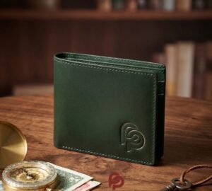 green leather wallet